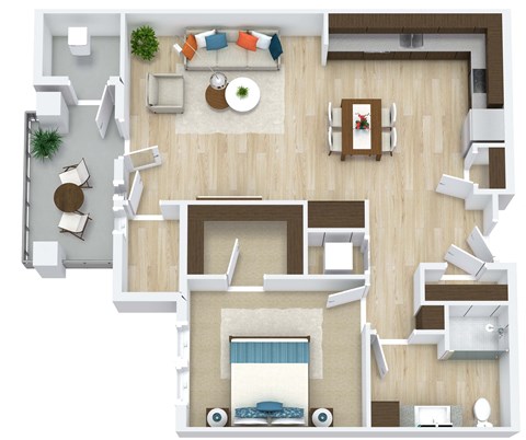 Floor plan for 1 bed, 1 bath, 953 sqft